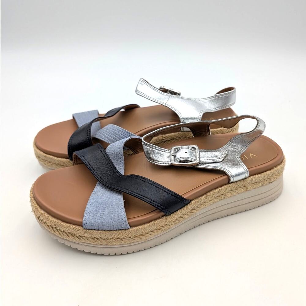 Vionic Mar Strappy Sandals Open Toe Women's Navy/Multi Leather Size US6.5 EU36.5